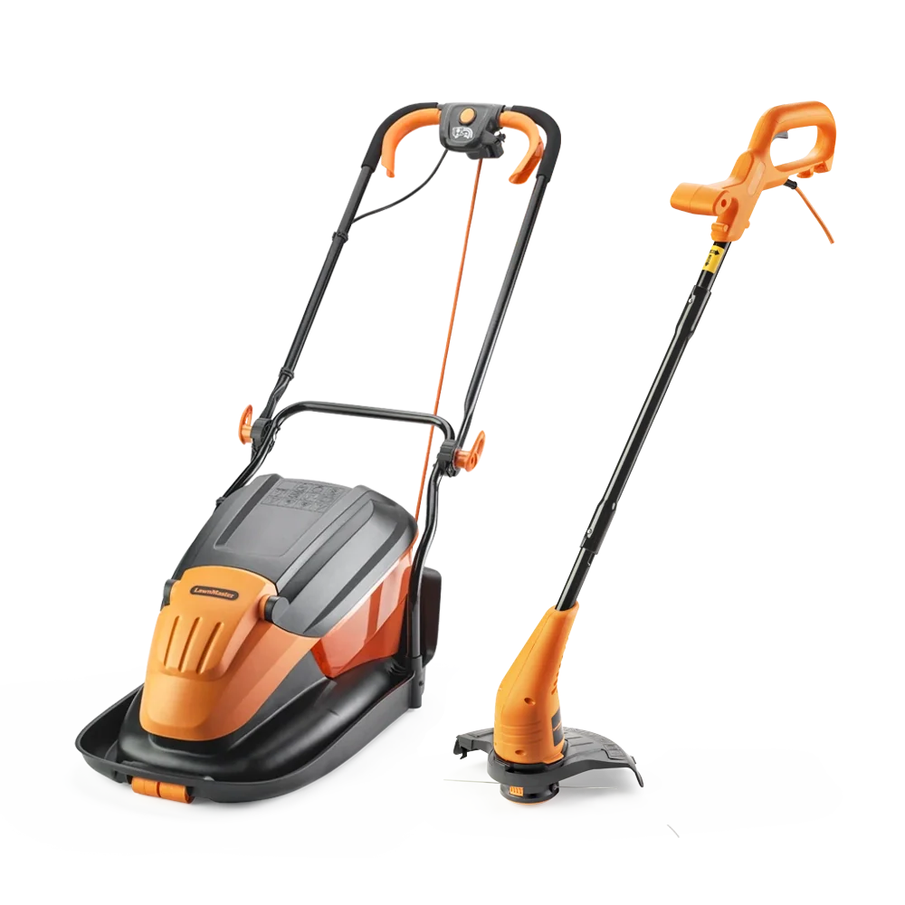 LawnMaster 1700W 33cm | Electric Hover Mower Collect with 25cm Grass Trimmer Set