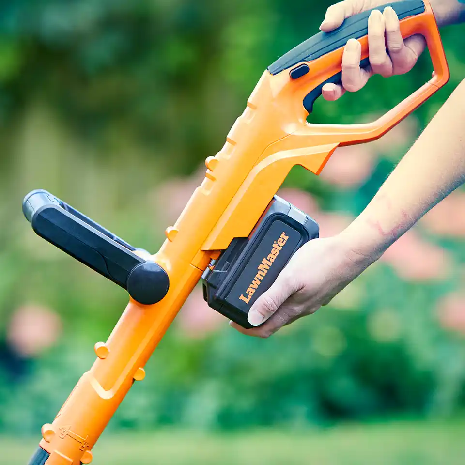 LawnMaster MX 24V Cordless Grass Trimmer | Detachable Wheel Kit - With Battery - Image 4